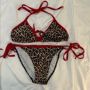 Wild Leopard Bikini with Red Trim